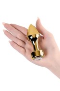 TOYFA Złoty Metalowy Korek Analny z Białym Okrągłym Kryształem, Długość 7 cm, Średnica 2-3,5 cm, Waga 140 g