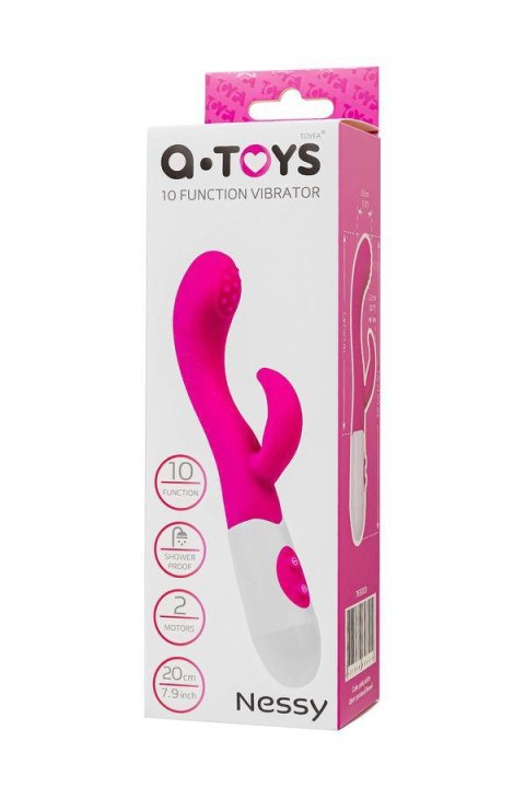 Wibrator Króliczek A-TOYS Nessy z Stymulatorem Łechtaczki, Silikonowy, Różowy, 20 cm, 10 Trybów Wibracji