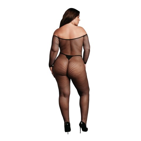 Uwodzicielskie Bodystocking z Odkrytymi Ramionami, Siateczkową Teksturą i Otwartym Krokiem
