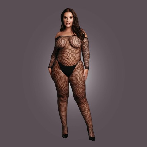 Uwodzicielskie Bodystocking z Odkrytymi Ramionami, Siateczkową Teksturą i Otwartym Krokiem