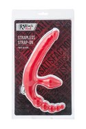 Czarno-czerwony, bezpaskowy strap-on z wibrującą kulką, odporny na wilgoć, silikonowy, 35 cm