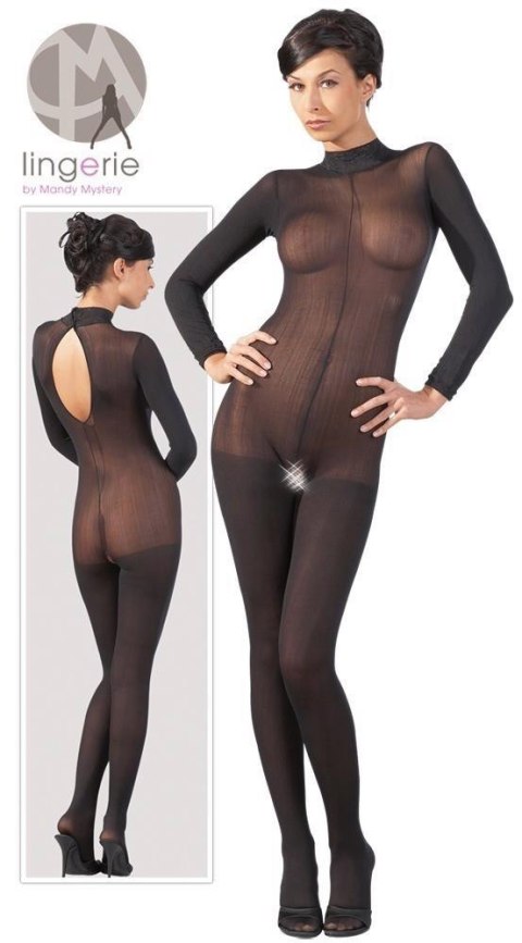 Elegancki Catsuit z Koronkowym Kołnierzem M/L