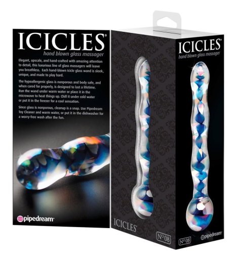Szklane Dildo Icicles No. 8 Przezroczysto-Niebieskie