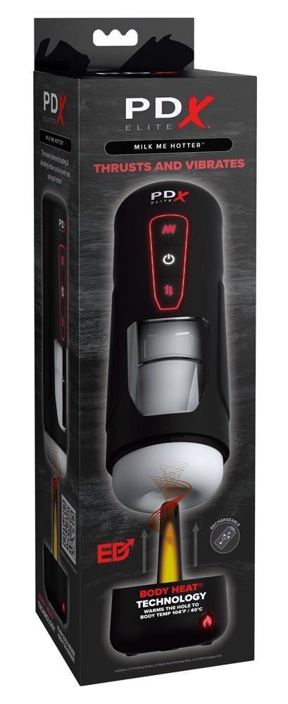 PDX Elite Milk Me Hotter Black – Rozgrzewający Masturbator z Wibracjami