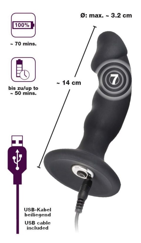Wibrujący korek analny Black Velvets z ładowaniem USB