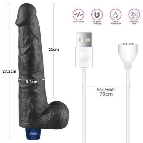 Realistyczne Wibrujące Dildo TPE Soft-Touch, Ładowane USB, 27 cm – Czarne