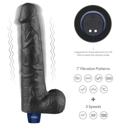 Realistyczne Wibrujące Dildo TPE Soft-Touch, Ładowane USB, 27 cm – Czarne