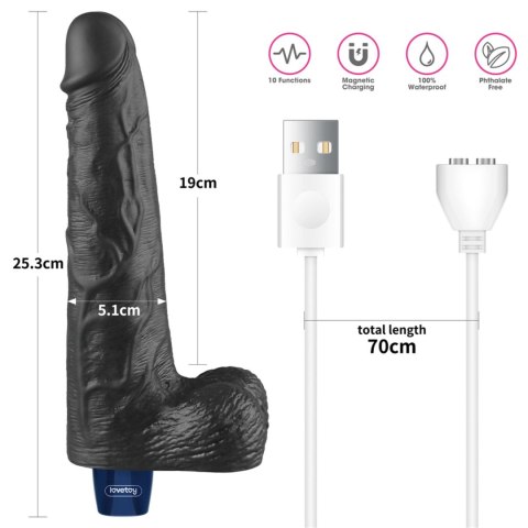 Realistyczne Dildo Wibrujące Softee TPE, 10 Cali, Ładowalne (Czarne)