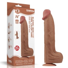 14-calowe Realistyczne Dildo Dwuwarstwowe King Size z Technologią 'Sliding Skin', Brązowe