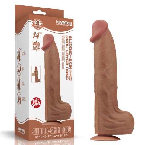 14-calowe Realistyczne Dildo Dwuwarstwowe King Size z Technologią 'Sliding Skin', Brązowe