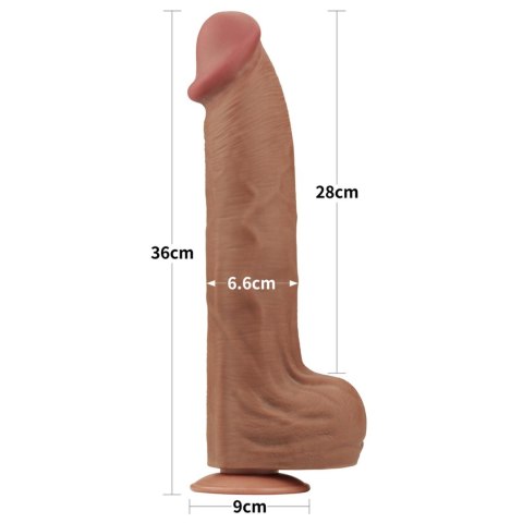 14-calowe Realistyczne Dildo Dwuwarstwowe King Size z Technologią 'Sliding Skin', Brązowe