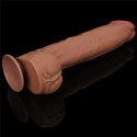 14-calowe Realistyczne Dildo Dwuwarstwowe King Size z Technologią 'Sliding Skin', Brązowe