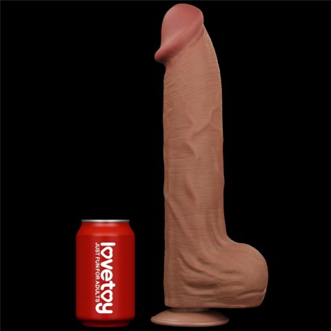 14-calowe Realistyczne Dildo Dwuwarstwowe King Size z Technologią 'Sliding Skin', Brązowe