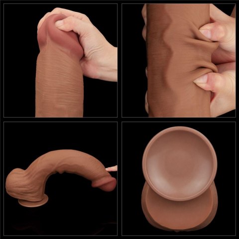 14-calowe Realistyczne Dildo Dwuwarstwowe King Size z Technologią 'Sliding Skin', Brązowe