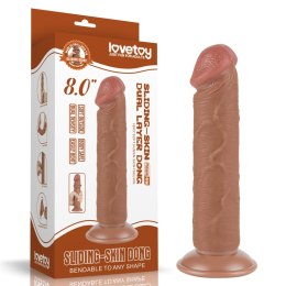 Realistyczne Dildo 8'' z Przesuwną Skórą i Podwójną Warstwą, Brązowe