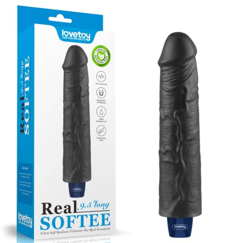 Realistyczne Wibrujące Dildo TPE Real Softee 24 cm, Ładowane USB, Czarne