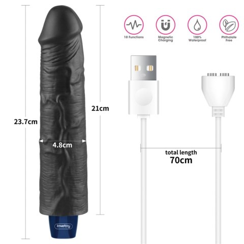 Realistyczne Wibrujące Dildo TPE Real Softee 24 cm, Ładowane USB, Czarne