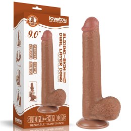 9'' Realistyczne Dildo Brązowe z Ruchomą Skórą i Podwójną Warstwą