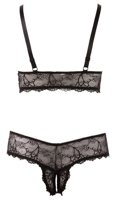 Czarny koronkowy komplet bielizny: biustonosz i stringi 3XL