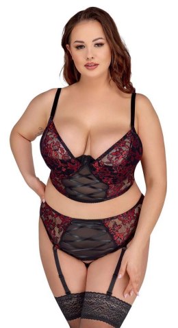 Zmysłowy komplet biustonosza i stringów czarno-czerwony 95D/2XL