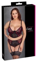 Zmysłowy Komplet Bielizny Cottelli CURVES - Biustonosz Longline i Stringi z Szelkami, Czarno-Czerwony, 95E/2XL