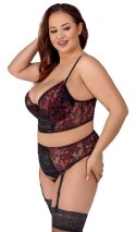 Zmysłowy Komplet Bielizny Cottelli CURVES - Biustonosz Longline i Stringi z Szelkami, Czarno-Czerwony, 95E/2XL