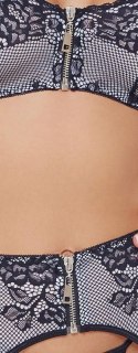 Zmysłowy Komplet Bielizny z Suwakami Cottelli LINGERIE: Biustonosz, Pas i Stringi
