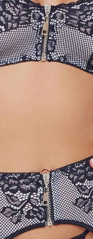 Zmysłowy Komplet Bielizny z Suwakami Cottelli LINGERIE: Biustonosz, Pas i Stringi