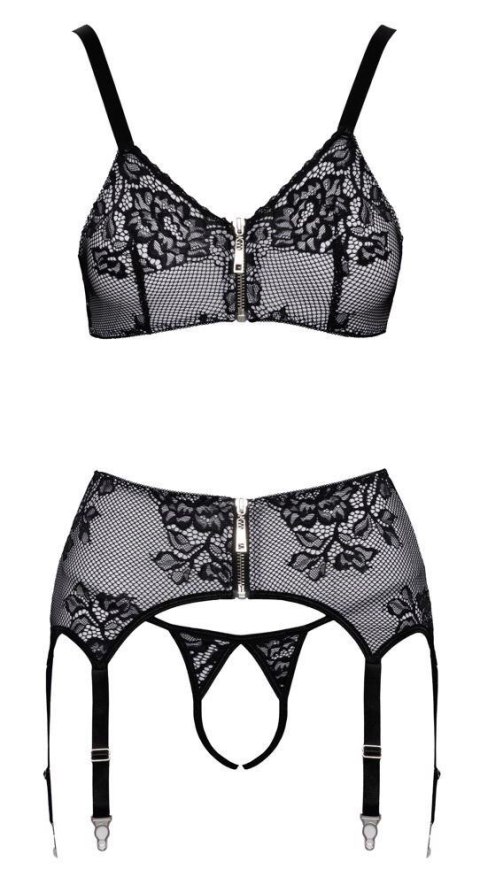 Zmysłowy Komplet Bielizny z Suwakami Cottelli LINGERIE: Biustonosz, Pas i Stringi