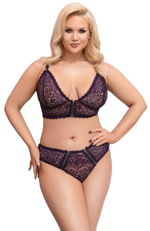 Zmysłowy koronkowy komplet bielizny Cottelli CURVES, fioletowy, 3XL