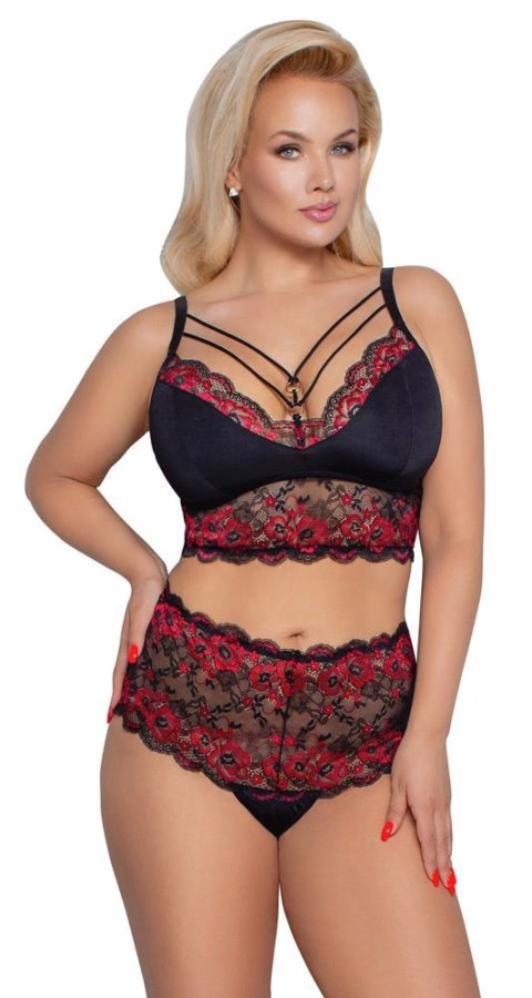 Elegancki komplet bielizny Cottelli CURVES: Biustonosz i Majtki, czarno-czerwony, XL