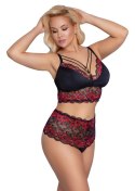 Elegancki komplet bielizny Cottelli CURVES: Biustonosz i Majtki, czarno-czerwony, XL
