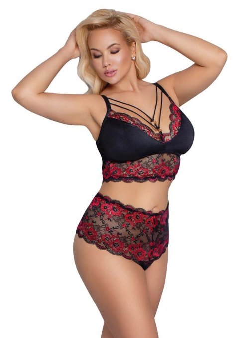 Elegancki komplet bielizny Cottelli CURVES: Biustonosz i Majtki, czarno-czerwony, XL