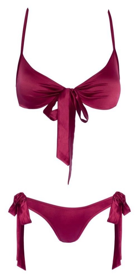 Zmysłowy Komplet Bielizny Cottelli LINGERIE: Biustonosz i Figi z Kokardkami, Czerwony (S/M)