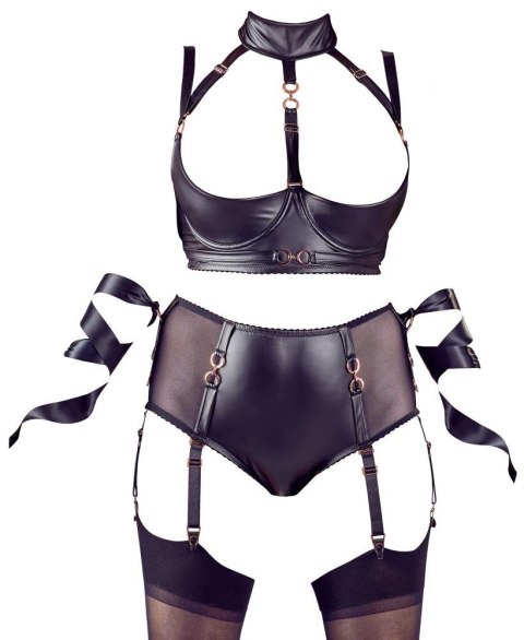 Zmysłowy komplet bondage z biustonoszem typu shelf bra, rozmiar 85D/L