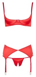Czerwony komplet bielizny z biustonoszem typu shelf bra i otwartymi stringami