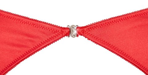 Czerwony komplet bielizny z biustonoszem typu shelf bra i otwartymi stringami