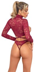 Czerwony koronkowy komplet: Otwarty top i stringi XL
