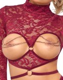Czerwony koronkowy komplet: Otwarty top i stringi XL