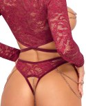 Czerwony koronkowy komplet: Otwarty top i stringi XL