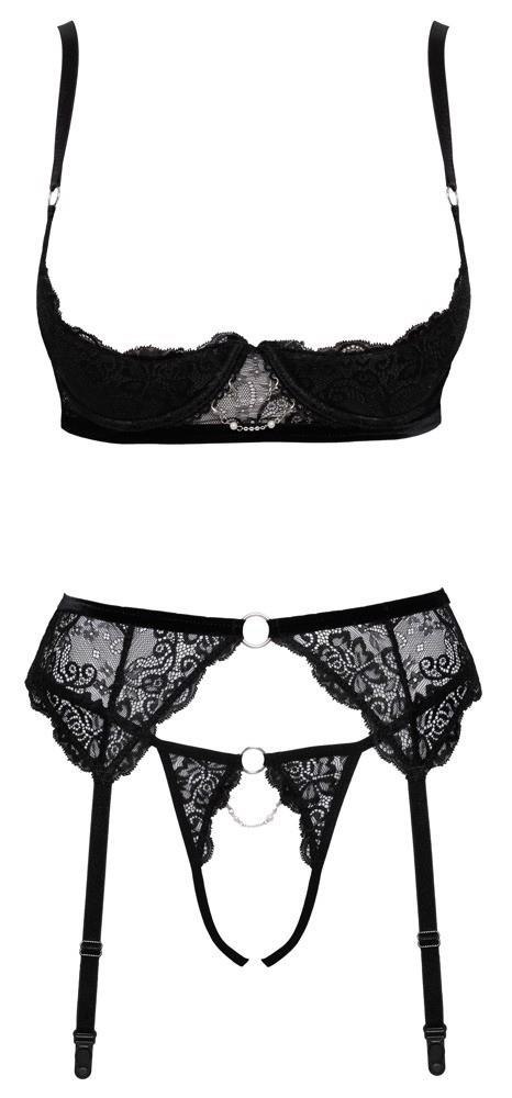 Zmysłowy Komplet Bielizny z Łańcuszkami – Shelf Bra, Pas i Stringi 85B/L