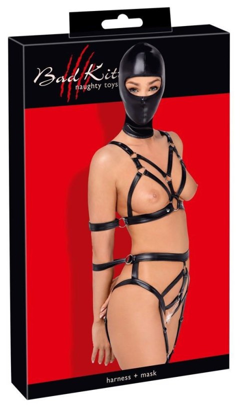 Zmysłowy zestaw 'Bad Kitty' - Uprząż z maską, rozmiar S