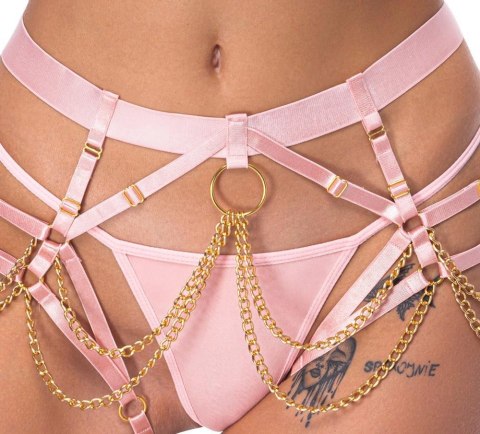 Bad Kitty - Różowa Uprząż z Łańcuszkami i Mini Stringami