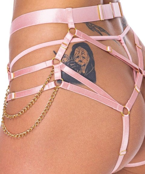 Bad Kitty - Różowa Uprząż z Łańcuszkami i Mini Stringami