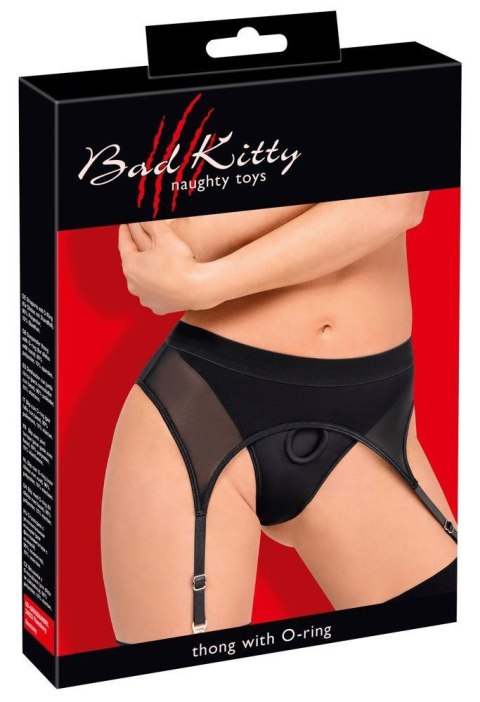 Bad Kitty Erotyczny string z uprzężą strap-on i pasem do pończoch 2XL