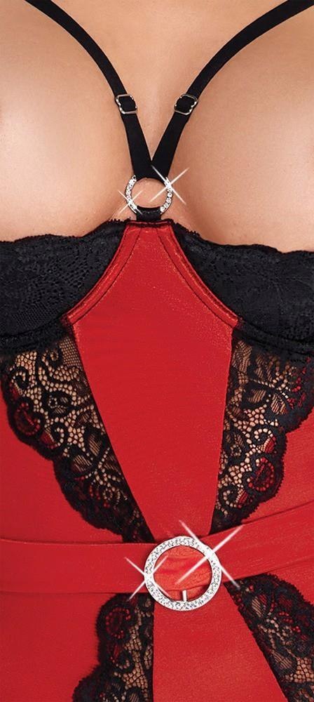 Cottelli LINGERIE: Komplet Topu z Koronką i Pasem do Pończoch – Czerwony L
