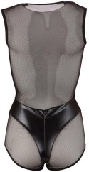 Zmysłowe Body Wet-Look z Siateczką - Czarne, Rozmiar M