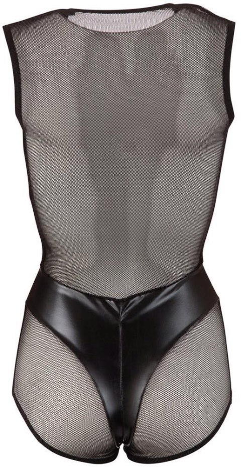 Zmysłowe Body Wet-Look z Siateczką - Czarne, Rozmiar M