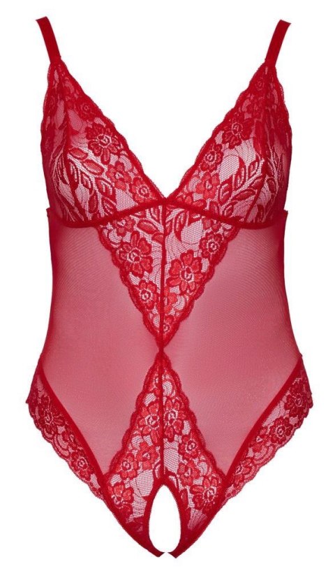 Koronkowe Body z Otwartym Krokiem, Czerwone, 2XL