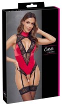 Zmysłowe body z satyny i koronki Cottelli LINGERIE (czerwono-czarne, L)